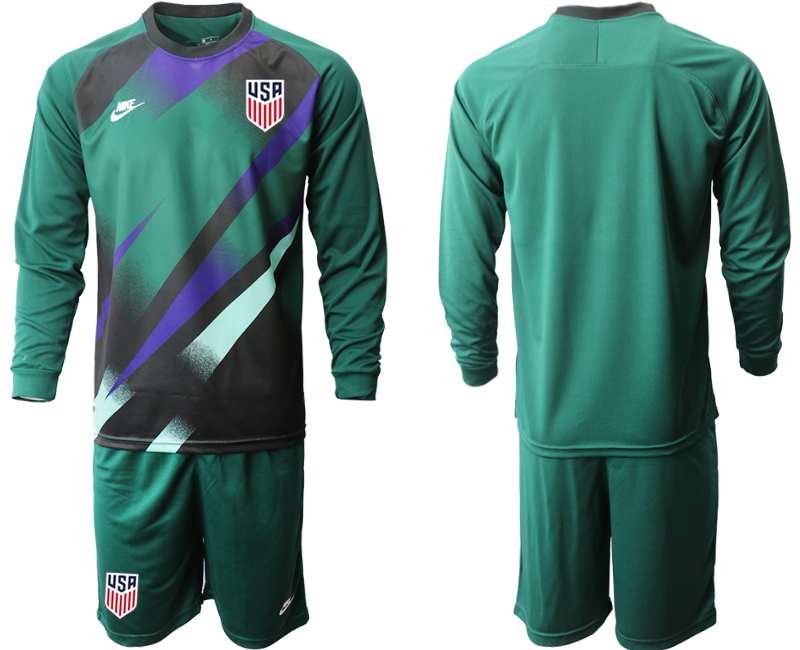 Men 2020-2021 Season National team United States goalkeeper Long sleeve green Soccer Jersey1